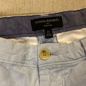 Banana Republic Aiden Short Linen Cotton Chino Shorts Flat Front Light Blue 33